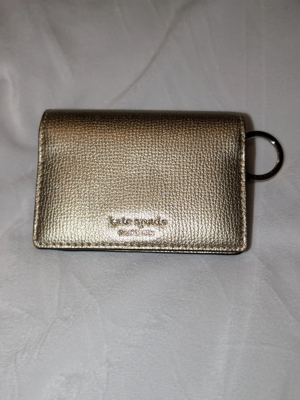 Kate Spade Sylvia Mini Key Ring Bifold Leather Wallet PWRU7239 Pale Gold EUC